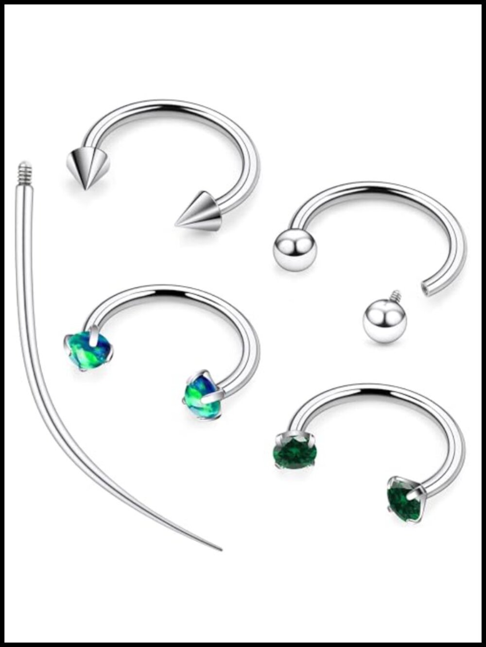 16G Titanium Horseshoe Nose Ring Septum Piercing Jewelry Set with CZ Opal